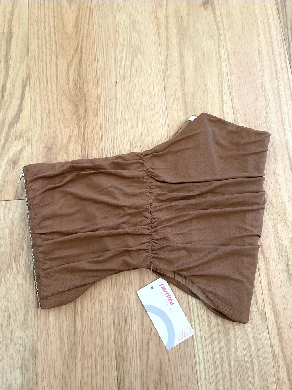 NWT Corset Top Brown Ruched Strapless Bustier Bodice Cropped Tube Parthea Sz XL - Picture 5 of 10